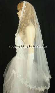 IVORY WEDDING BRIDAL VEIL FINGERTIP EMBROIDERED LACE, 5  