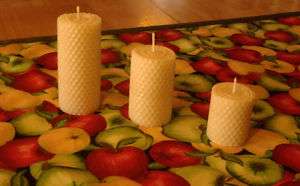 Hand Rolled Natural Color Beeswax 3 Pillar Candle Set  