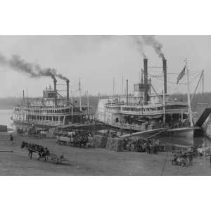  Two Steamboats Along the Levee at the Mississippi River 