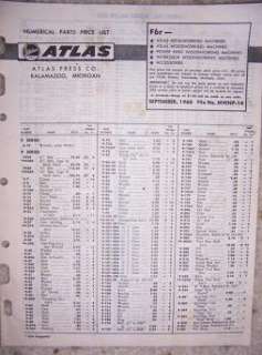 1960 Atlas Machine Tool Parts Price List Metal Wood h  