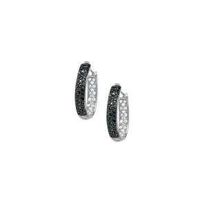  Sterling Silver Black Onyx CZ Oval Hoop Earrings Jewelry