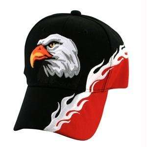  Cap, Black, 3 D Embroidered, Eagle w/ Red & Silver Flame 