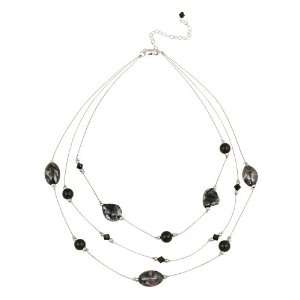   Sterling Silver and Multi Black Bead Illusion Necklace, 16+3 Jewelry