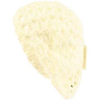 Open Crochet Net Knit Light Beret Slouch Tam Hat Ivory  