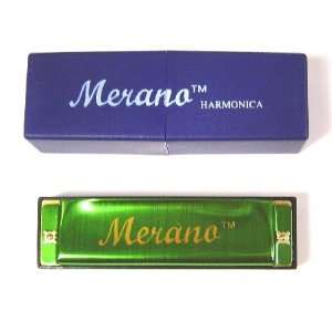    Merano HA10 Blues Harmonica, Key of F   Green Musical Instruments