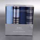   Box of 4 Cotton Handkerchiefs for Men Blue Set father present idea Y&G