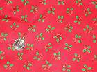 HOLLY LEAVES WITH BERRIES~RED BACKGROUND~COTTON FABRIC