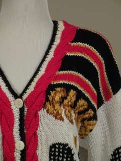 vtg 90s knit sweater tennis sport Queens Game bold motif padded 