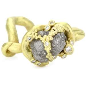  Vibes Edgy 18 Karat Gold and Large Raw Diamond Ring 
