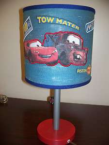   MCQUEEN LAMP CHILD KIDS ROOM DECOR BLUE JEAN COLOR SHADE & RED BASE