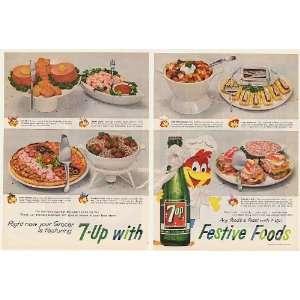  1960 7 Up Fresh Up Freddie Festive Foods 2 Page Print Ad 