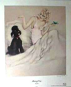 MORNING CUP Classic Print Girl and Poodle Louis Icart  