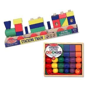  Boy Lacing Stacking Gift Set Primary Lacing Beads and Stacking Block 