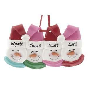  Personalized Snowman Face Family 4 Christmas Ornament 