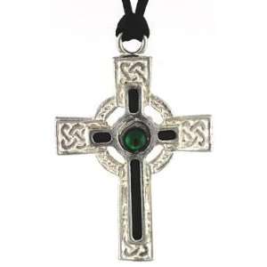  Protection Cross Amulet with Green Swarovski Stone Pendant 