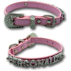   Pink Leather Personalized Swarovski Bling Dog Puppy Collar Extra Small
