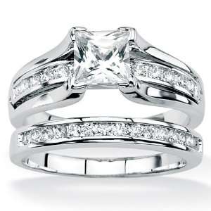  Platinum over Sterling Silver Princess Cut and Channel Set 