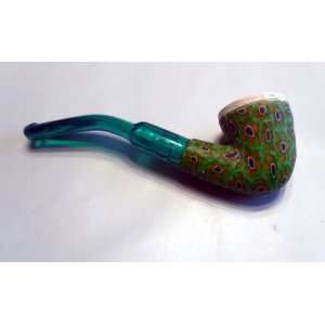  Smoking Pipe   Mini Colored Green Flowers Small Bowl, Curved Blue 