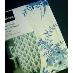 Blue & White Floral Toile Fabric Shower Curtain