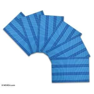  Cotton placemats, Blueberry Stripes (set of 6)
