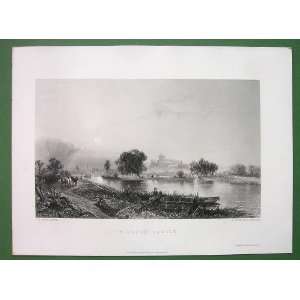 ENGLAND View of Windsor Castle Thames River by Pyne   SUPERB Original 