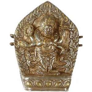 Six Armed Mahakala Gau Box (Portable Shrine)   Sterling Silver with 