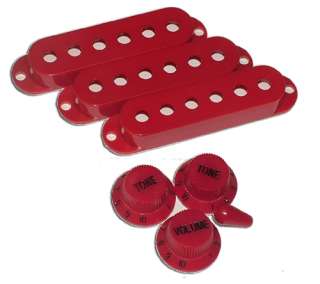 Strat Pickup Covers and Knobs, Red, Complete Set  