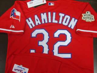 NEW Rangers #32 Josh Hamilton 2011 World Series Patch Red Jersey 