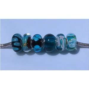  6 TURQUOISE TEAL BLUE Starter Set Murano Lot 925 Silver 