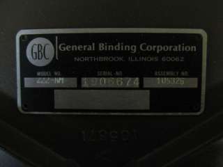 Vintage General Binding Corp. Binding Machine M# 222 KM  