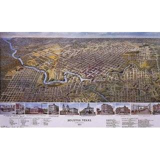 BIRDS EYE VIEW CITY OF HOUSTON TEXAS MAP SMALL VINTAGE POSTER