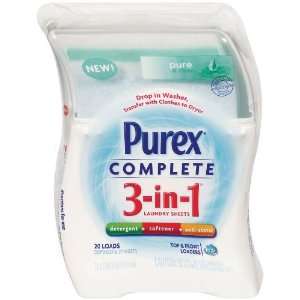 Purex Complete 3 in 1 Laundry Sheets, Detergent+Softner+Anti Static 