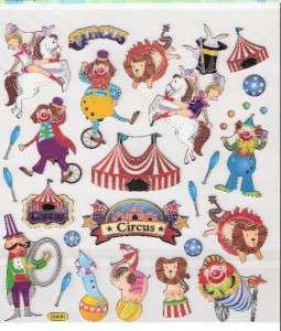 Big Top Circus Clown lion tamer stickers silver outline  