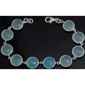  Faceted Peru Chalcedony Bracelet   Sterling Silver 