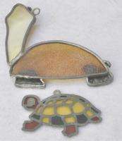 Turtles 2 Leaded Stained Glass Window Sun Catchers GUC  