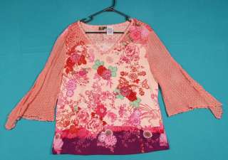 Bila Size 1X 14W 16W Pink Red Beaded Sequined Floral Cotton Shirt Top 
