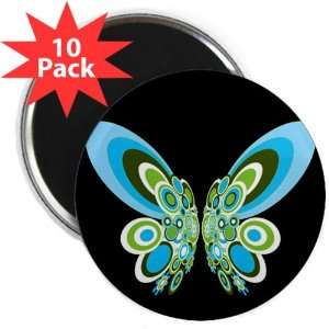  2.25 Magnet (10 Pack) Retro Blue Butterfly Blck 