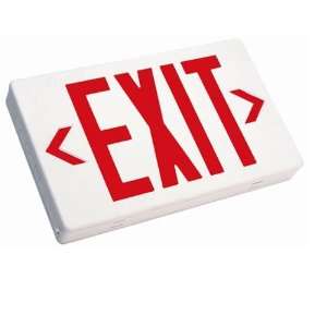 LED EXIT SIGNS WITH BATTERY BACKUP, SGL/DBL FACE/UNIV. CANOPY, RED 