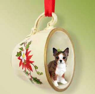 Chihuahua Brindle Dog Red Teacup Ornament Figurine  