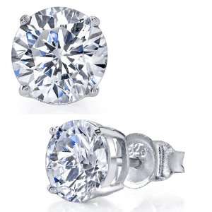 6MM 2 Carat TCW High Quality Casted Sterling Silver Stud Earrings with 