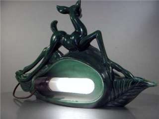 Vtg Eames Era Green ROYAL HAEGER TV LAMP PAIR GAZELLE VASES Art Deco 