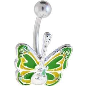  Green Yellow Guitar Butterfly Belly Ring Jewelry