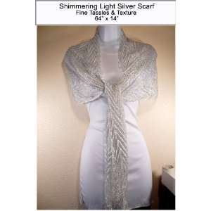   Light Silver Shimmering Textured Scarf with Tassles 
