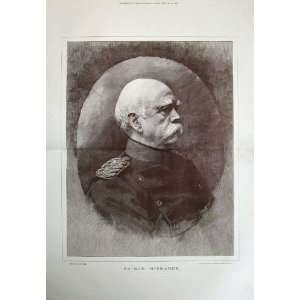  1887 Antique Portrait Prince Bismarck Man Army War Art 