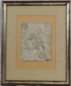 17 century ink on lead paper Flemish drawing mother and child  