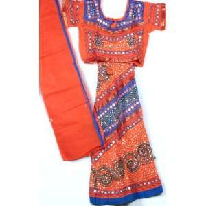 Orange and Blue Lehenga Choli with Large Sequins and Threadwork   Pure 