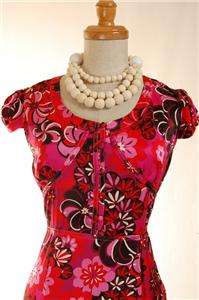 NEW AUTH French Cacharel Floral Print Silk Dress Red 36  