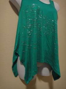   ~~SIZE L~~KNITTED BOHO GREEN RHINSTONE TOP~~ BLOUSE~CHIC SHIRT  