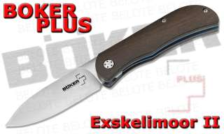 Boker Plus Exskelimoor II Folding Knife Plain Edge Bog Oak Handle 
