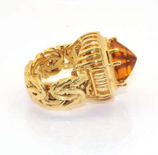 Technibond Sultan Citrine Bold Byzantine Ring 14K Yellow Gold Clad 